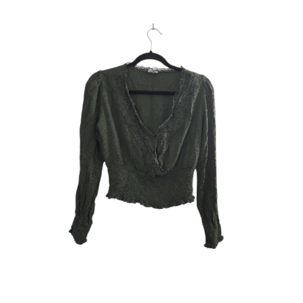 SELFIE JUNIORS BOHO LACE GREEN BLOUSE TOP SZ Medium Crop